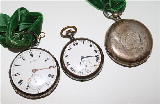 2 x engine turned silver pocket watches and one other pocket watch